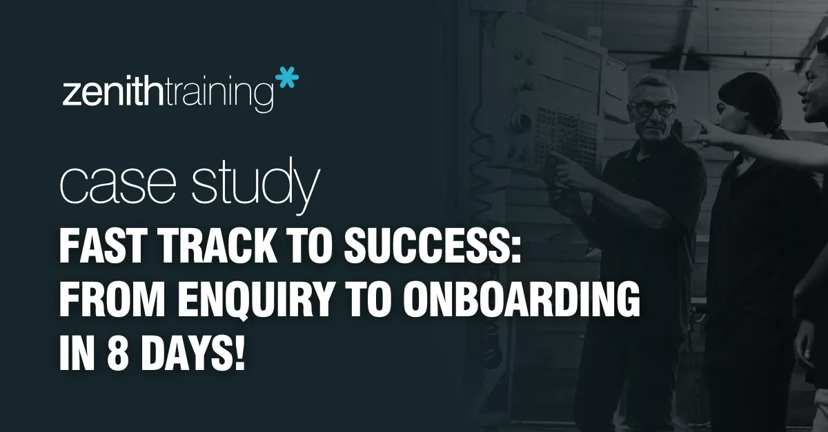 graphic showing the title of our blog, 'Fast track to success: From enquiry to onboarding in 8 days.'